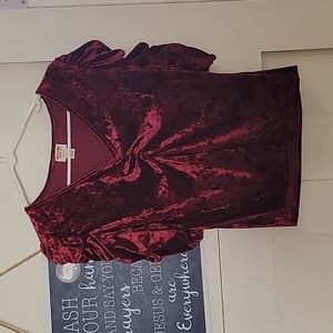 Red Velvet Top Ruched Sleeve